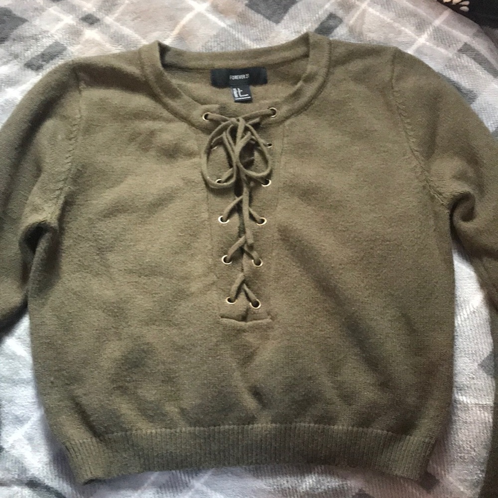 Olive green crop top sweater